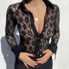 Blusas femininas camisas sagradas transparentes sexy mulheres botões de renda para blusa de renda 2022 primavera preta branca slim tops de mulheres mangas cheias