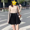 Lato Wysoka talia Odchudzanie Proste Czarny Dopasuj Casual College Style Kobiety A-Line Plised Krótka spódnica Darmowe 210527