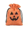 Party pack halloween present wrap bat pumpa skalle linne burlap godis drawstrings väska pocket behandla snacks förvaring påsar cookie påse barn trick eller behandla inredning