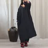 Johnature Women Vintage Pullover Dresses V-Neck Long Sleeve Warm Robes Ramie Autumn Loose Female Chinese Style Dresses 210521