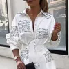 Women's Letter Printed Shirt Dress Turn Down Collar Long Sleeve High Waist Dress Women Autumn Elegant Button Design Vestido SH190901