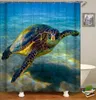 Miracille Sea Turtle Waterproof Shower Curtain Octopus Home Bathroom Curtains with Hooks Polyester Fabric Bath Curtain Or mat 210609