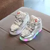 Mode filles baskets lumineux princesse enfants bottes lumineuses filles décontractées bébé enfant en bas âge chaussures arc LED lumières enfants chaussures G1126