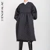 أسود الكورية أزياء الشتاء سترة جاكيتات الخامس طوق نصف كم فضفاضة شخصية كبيرة تنحنح معطف المرأة JL103 210427