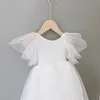 grossist vintage baby flicka hög låg spets sling klänning för barn prinsessan ruffles födelsedag tutu childern sjöjungfru klänning 210529