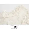 TRAF Kobiety Fashion Frayed Twel Tweed Waistcoat Vintage V Neck Bez Rękawów Kobiet Kamizelka Odzieżowiec Chic Topy 210415