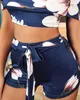 Summer Women Off Shoulder Top & Shorts Set Femme Casual Floral Print Sleeveless Shirt & Lace Pants Two Piece Summer Beach Suits 210415