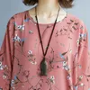 Blouses pour femmes Chemises de grande taille manches chauve-souris en mousseline de soie chemise chemisier femmes coréen art floral imprimé été hauts décontracté lâche blanc 4XL 5XL 6X