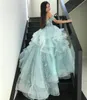 2021 Mint Turquoise Lovely Flower Girl Abiti per matrimoni Cinghie senza spalline Perline di pizzo Lunghezza del pavimento Increspature Tulle Girls Pageant Dress Prom Abiti da comunione per bambini