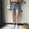 Koreanska modekvinnor denim shorts sommar hög midja tofs rippade hål jeans kvinnliga loss raka kvinnor