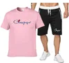 Sportsuits conjunto masculino agasalho marca ternos de fitness verão 2pc topo curto conjunto dos homens gola moda 2 peças camiseta shorts marca logotipo impressão