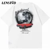 Lenstid Letnie Mężczyźni Oversize Krótki Rękaw Tshirts Hip Hop Car List Ziemia Drukuj 2022 Streetwear Harajuku Casual Cotton Topy Tees G1217