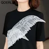 Chic Wing Patchwork T-Shirt Kadın Yaz Kısa Kollu Gevşek Rahat Kadın Siyah O-Boyun Temel 210601 Tops