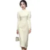 حزب فساتين smthma نوفا مودا elegante pérola accrimento médio laço oco الفقرة فورا vestido feminino outono fita شيونغسام داماسكو cor vestido vestidos