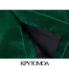 KPYTOMOA Kvinnor Mode Metall Knapp Velvet Green Blazer Coat Vintage Långärmad Flapfickor Kvinnlig Ytterkläder Chic Veste 220216