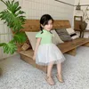 Niedliches Cheongsam-Mesh-Patwork-Kleid im chinesischen Stil für Babys, Sommer, 2 Farben, Bling-Geburtstagskleider 210708