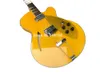330 360 370 6 cordes jaune corps semi-creux guitare électrique simple trou F reliure en damier 2 prises de sortie or scintillant Pi8277768