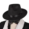 Cappelli a tesa avara Donna Autunno Inverno Solido Panama Largo fiocco-nodo in feltro Cappellini da uomo Formale British Vintage Classic Black Fedora