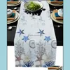 Table Runner Cloths Home Textiles & Garden Ocean Starfish Shell Gray Modern For Wedding Party Chirstmas Cake Floral Tablecloth Decoration 22
