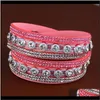 Pulseiras Multicamadas Wrap Bracelet Rhinestone Slake Deluxe Couro Charm Bangles com Cristal Cintilante Pulseira Feminina Je