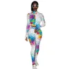 Gradient Print Women Hooded Zipper Up Tops + Pencil Jogger Pants Suit Active Wear Tuta a due pezzi Fitness Abiti sexy 210525