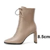 Meotina Kadınlar Kısa Çizmeler Ayakkabı Kare Ayak Tıknaz Topuklu Bayanlar Çizmeler Fermuar Lace Up Aşırı Yüksek Topuk Ayak Bileği Çizmeler Kış Kayısı 210520