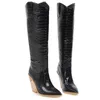 Женские западные ковбойские сапоги высокие каблуки коленные высокие ботинки заостренные носки дамы мотоцикл для женщин зимняя обувь WSH34581