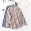 HSA Women Vintage Plaid Blouse Turn Down Collar Ladies Purple Shirt Chic Clothing Long Sleeve Button Female Blusas Tops 210417