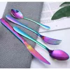 24 PCS Rainbow Vaisselle Non-fading Couverts Ensemble Couverts Vaisselle En Acier Inoxydable Coloré el Party Cuisine Coffret Cadeau 211228