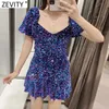 Zevity Women High Street Sexy V Neck Sequined Mini Sukienka Kobiet Chic Side Zipper Ruffles Vestido Club Party Odzież DS4948 210603