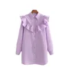 Casual Woman Purple Cotton Ruffles Shirt Dress Spring Fashion Ladies Soft Mini Dresses Girls Sweet Holiday 210515