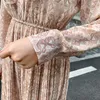 カジュアルドレスHeydress 2022 Spring Stand Collar Ruffles女性ドレス長袖の格子縞の女性シフォンプリーツベスティドスフェム