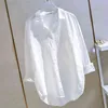 Solide Baumwolle Weißes Hemd Frauen Langarm Bluse Übergroßen Frauen Frühling Herbst Tops Büro Lose Beiläufige Revers Hemd Top Blusas y211125