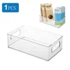 4pc Refrigerator Organizer Bins Stackable Fridge Food Storage Box with Handle Clear Plastic Pantry Food Freezer Organizer Tools