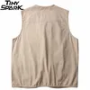 Ärmlös Jackor Militär Tatical Cargo Vest Mens Harajuku Streetwear Vest Multi Fickor Hip Hop Waistcoat Japan Stil 210819