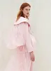 Fashion Design Pink Evening Dresses With Wrap Two Pieces Pants Suit Satin Tulle Long Sleeve Prom Dress Party Wear Custom Made Women Robes De Soirée