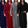 XMfacai Men Soft Coral Fleece Solid Color Mobicets Long Bath Robe Home Groud Sleepwear Mens Pajamas Pajamas Set Sleepwear Set Lounge296H