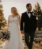 PLUS STORLEK LACE COUNTRY Wedding Dresses 2021 New Court Train Pärled V-Neck 3/4 Long Seeve A-Line Brudklänningar Vestido de Novia W202