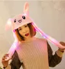 LED light up Plush Moving Rabbit Ears Hat Hand Pinching Ear To Move Vertical Ears Cap Party Performance Airbag hats Xmas Gift KKB8771