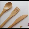 Sets Flatware Household Spoon Fork Knife Wooden Tableware Set Bamboo Jam Knives And Forks Hm619 Cx9D6