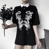 Goth escuro dragão impressão vintage gótico fêmea t-shits primavera 2021 Egirl grunge punk emo y2k estética harajuku tshirt mulheres chic y0508