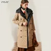 Vinter 90% Vit Duck Down Jacket Coat Elegant Kvinna Dubbel Breasted Belt Feather Parka Windbreaker 210423