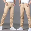 Brand Men's Spring and summer 98% cotton Pants men Business Slim Elastic Casual black Khaki Fit Straight pant trousers male 211108