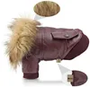 Designer Warm Dog Coats Leather Waterproof Winter Clothes Dog Apparel for Small Medium Dogs Soft Puppy Jackets Flight Suit Worn in Cold Weather Wine Red XXL A231