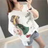 Coreano Moda Verão Mulheres Camiseta Plus Size Hole Design Solta Tee Casual 100% Impressão de Algodão Tshirt Femme Tops D30 210512