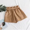 Elastische hoge taille losse PU lederen shorts vrouwen Engeland stijl sjerpen wijd been korte dames sexy herfst winter 210714