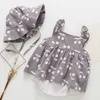Zomer baby kleding rompertjes mode schattige kersen prints kinderen kleding jurk met hoed 210528