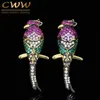 Special Geel Goud Kleur Milti Gekleurde CZ Zirkonia Stenen Leuke Lucky Parrot Bird Long Stud Earring for Ladies CZ329 210714