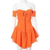 Abito estivo Donna Neon Orange Ruffles Dress Fashion Off the shoulder Manica corta Sexy Slash Neck Abiti da donna Vestidos Robes 210625