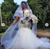 Robe de mariée sirène africaine 2023 sexy trou de serrure dentelle appliquée bijou cou épaule longue grande taille robes de mariée robes formelles sur mesure tulle robes de novia